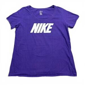 Nike Tee Shirt Top Womens Size Large Purple Center Logo Cotton Athleisure